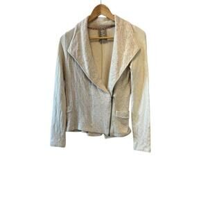 Cream Asymmetric Zip Fitted Stretch Jersey Knit Casual Lightweight Jacket XS